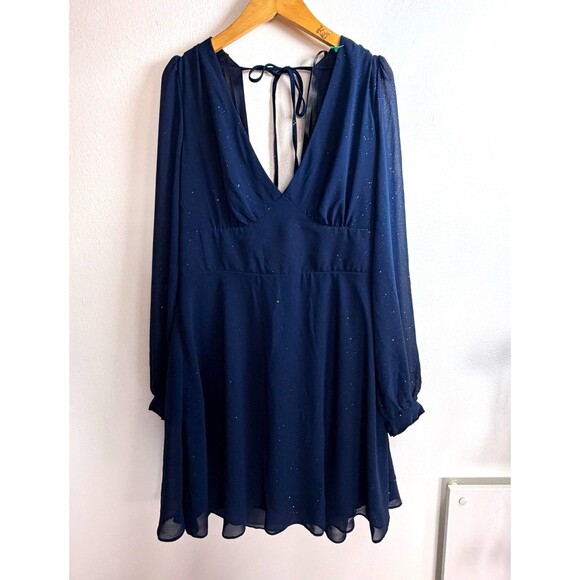 B.Darlin Dresses & Skirts - B Darlin Women’s 9/10 Navy Glitter Long Sleeve Fit & Flare Cocktail Dress